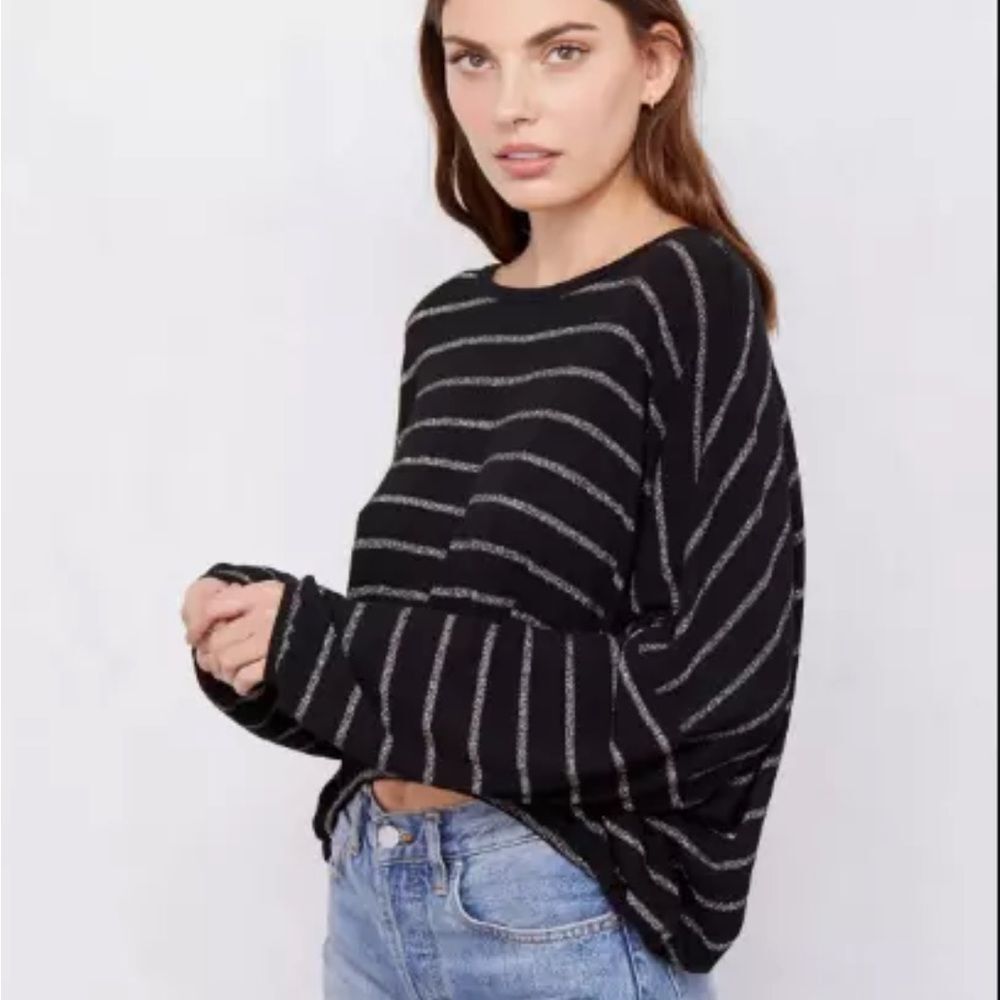 LNA Los Angeles Black Shimmer Lily Sweater Top Size Large